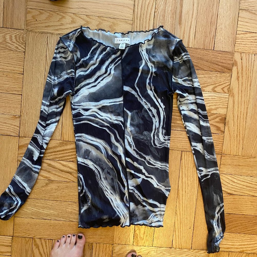Topshop Marble Print Long Sleeve Top